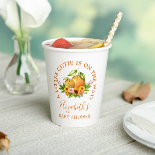 Watercolor Oranges Floral Little Cutie Baby Shower Paper Cups