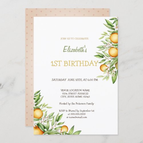 Watercolor Oranges Flowers Birthday Invitation