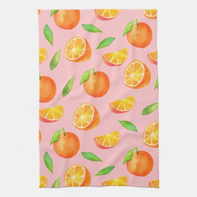 Watercolor Oranges Fruit Pattern Towel (Vertical)