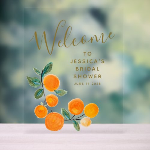 Watercolor Oranges Fruit Rustic Bridal Shower  Acrylic Sign