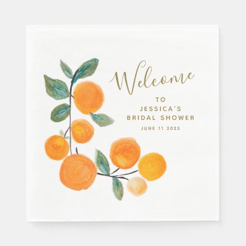 Watercolor Oranges Fruit Rustic Bridal Shower Napkins