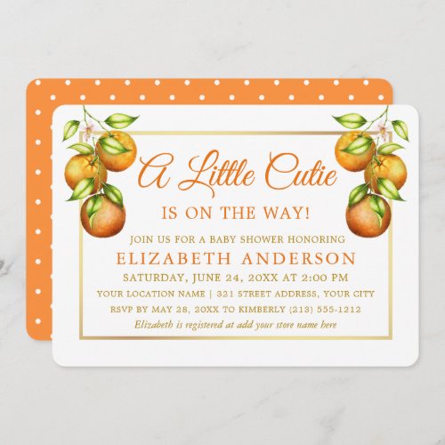 Watercolor Oranges Little Cutie Gold Shower Dots Invitation