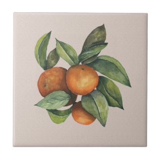Watercolor Oranges on Taupe Ceramic Tile