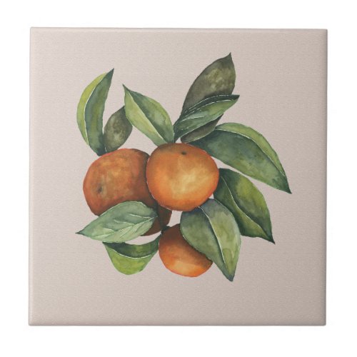 Watercolor Oranges on Taupe Ceramic Tile