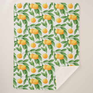 Watercolor oranges or tangerines pattern sherpa blanket