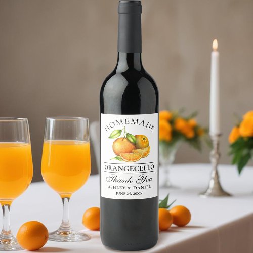 Watercolor Oranges Orangecello Wedding Thank You Wine Label