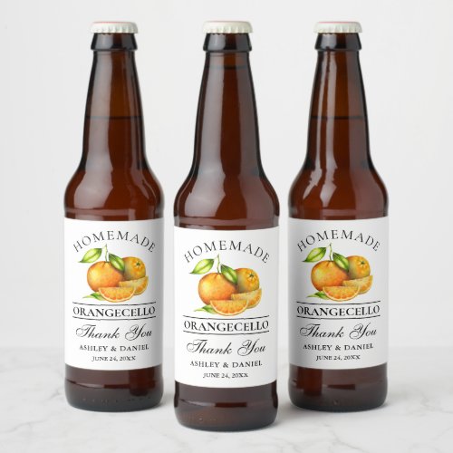 Watercolor Oranges Orangecello Wedding Thanks Beer Bottle Label