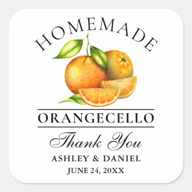 Watercolor Oranges Orangecello Wedding Thanks Square Sticker (Front)