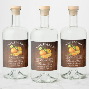 Watercolor Oranges Orangecello Wedding Wood Liquor Bottle Label