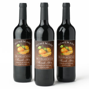 Watercolor Oranges Orangecello Wedding Wood Wine Label