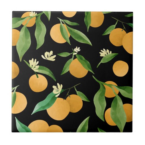 Watercolor oranges pattern design ceramic tile