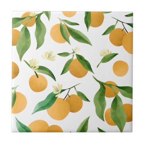 Watercolor oranges pattern design ceramic tile