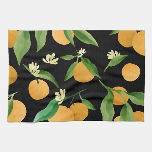 Watercolor oranges pattern design kitchen towel