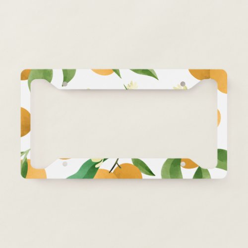 Watercolor oranges pattern design license plate frame