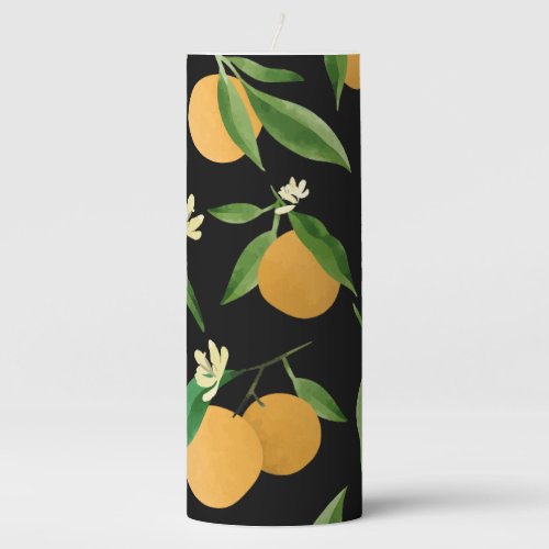 Watercolor oranges pattern design pillar candle