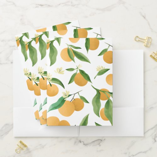 Watercolor oranges pattern design pocket folder