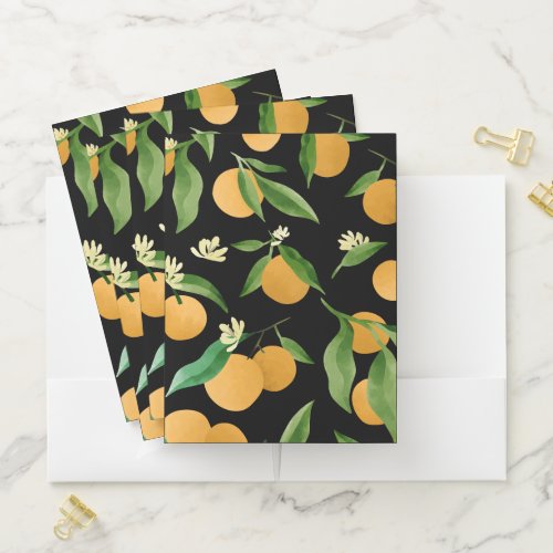 Watercolor oranges pattern design pocket folder
