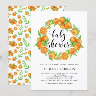 Watercolor Oranges Wreath Summer Baby Shower Invitation