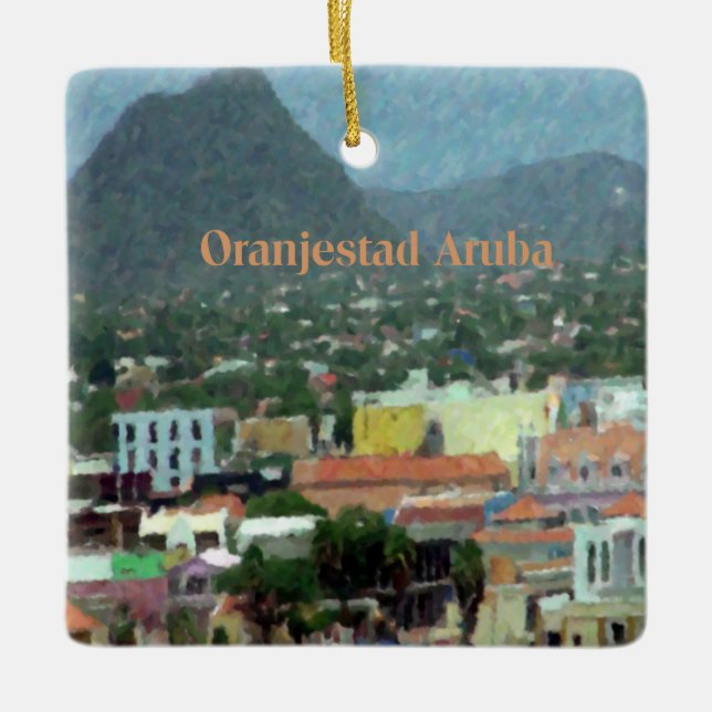 Watercolor Oranjestad, Aruba Ceramic Ornament (Front)