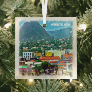 Watercolor Oranjestad, Aruba Glass Ornament