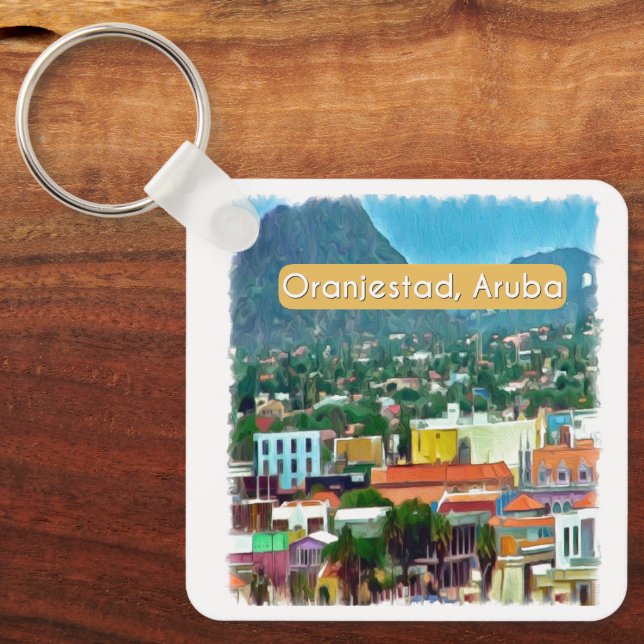 Watercolor Oranjestad, Aruba Keychain (Front)