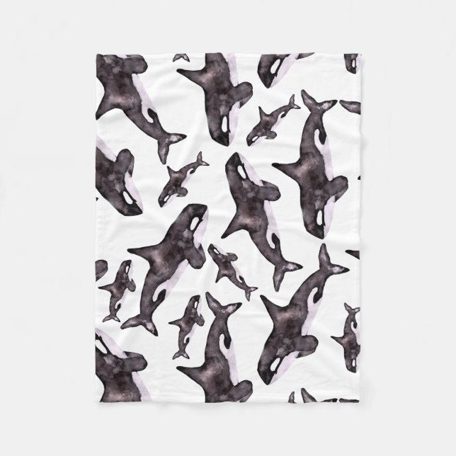 Watercolor Orca Fleece Blanket (Front)