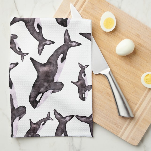 Watercolor Orca Kitchen Towel (Quarter Fold)
