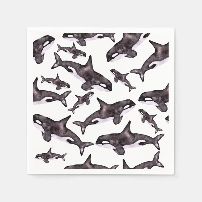 Watercolor Orca Napkins (Front)