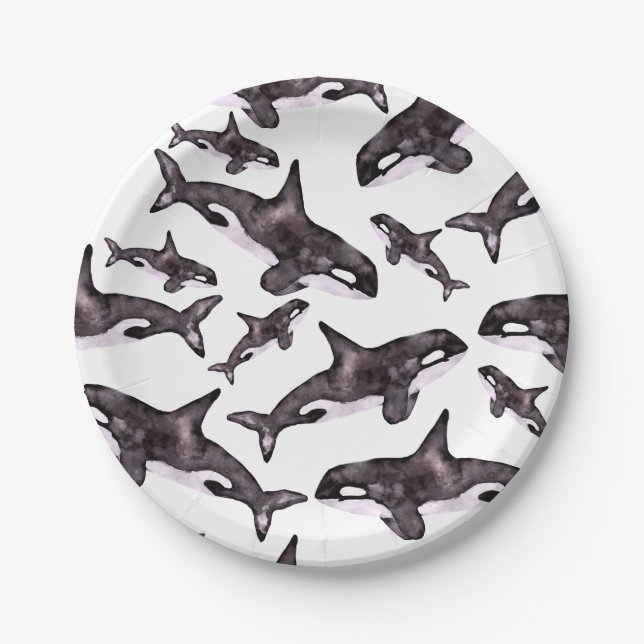 Watercolor Orca Paper Plates (Front)