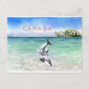 Watercolor Orca Vintage Travel Canada Post Card
