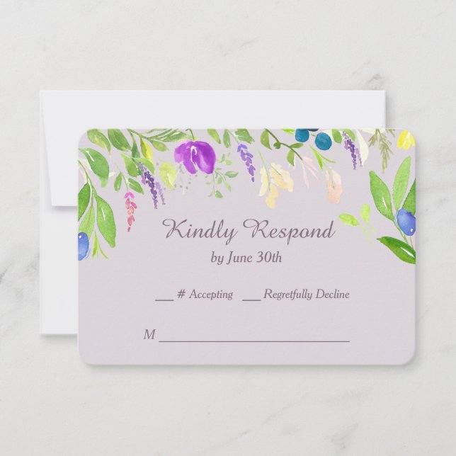 Watercolor Orchid Floral Border Wedding RSVP (Front)