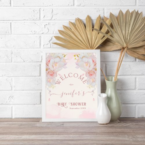 Watercolor Orchid Floral Girl Baby Shower Welcome Poster