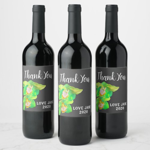 Watercolor Orchid floral modern thank you gift Wine Label