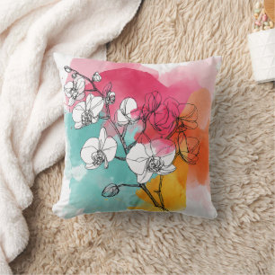 Watercolor Orchid Floral Throw Pillow