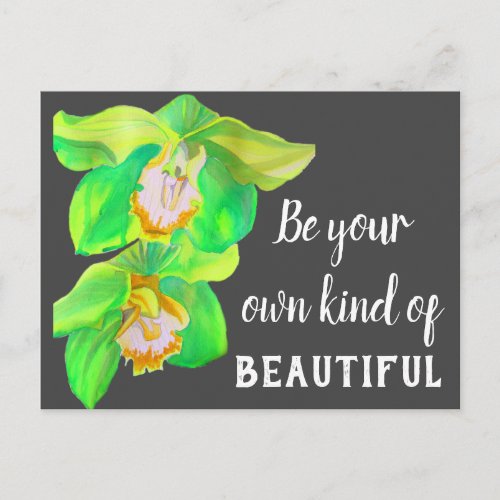 Watercolor orchid flower beautiful quote postcard