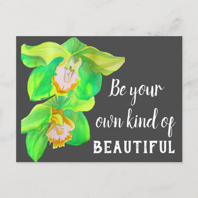 Watercolor orchid flower beautiful quote postcard (Front)