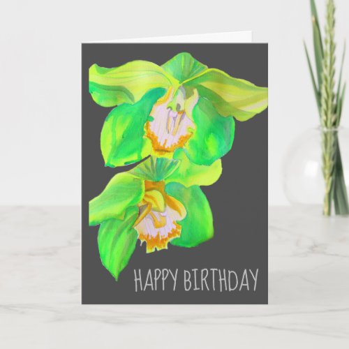 Watercolor orchid flower birthday pop art card