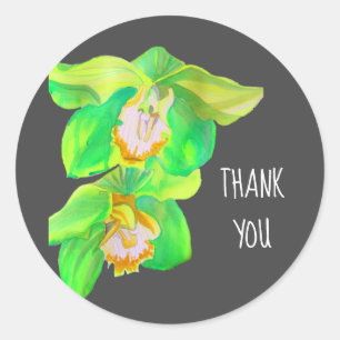 Watercolor orchid flower thank you pop art classic round sticker