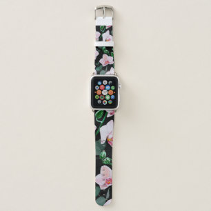 Watercolor orchid flowers and eucalyptus leaves pa apple watch band