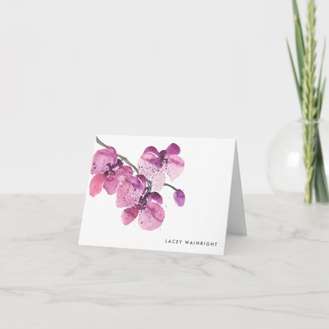 Watercolor Orchid Personalized Notecard (Front)