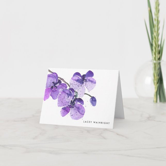 Watercolor Orchid Personalized Notecard (Front)