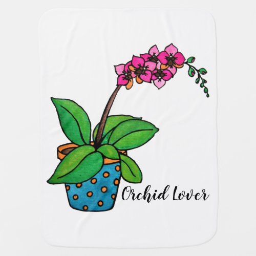 Watercolor Orchid Plant In Beautiful Pot Baby Blanket