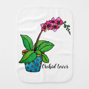 Watercolor Orchid Plant In Beautiful Pot Burp Cloth
