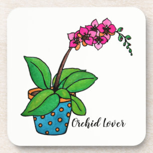 Watercolor Orchid Plant In Beautiful Pot Coaster