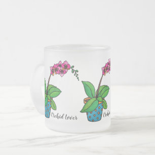 Watercolor Orchid Plant In Beautiful Pot Frosted Glass Coffee Mug