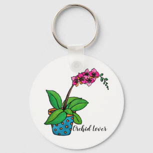 Watercolor Orchid Plant In Beautiful Pot Keychain