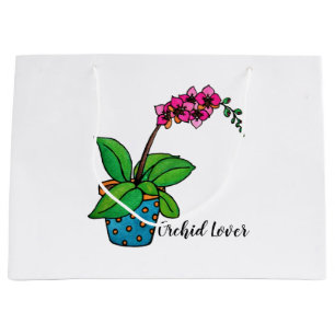 Watercolor Orchid Plant In Beautiful Pot Large Gift Bag