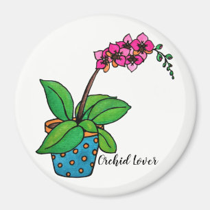 Watercolor Orchid Plant In Beautiful Pot Magnet