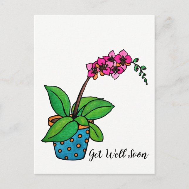 Watercolor Orchid Plant In Beautiful Pot Postcard (Front)