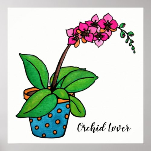 Watercolor Orchid Plant In Beautiful Pot Poster